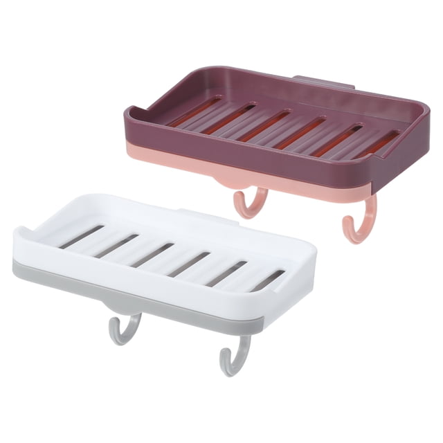 Jabonera de 2 uds, jabonera montada en la pared, jabonera para baño, cocina, blanco y morado