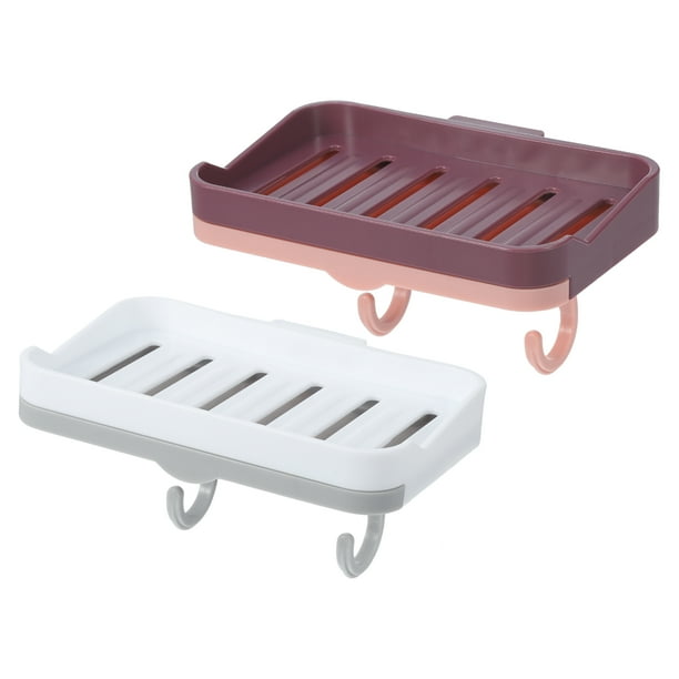 Jabonera de 2 uds, jabonera montada en la pared, jabonera para baño, cocina, blanco y morado
