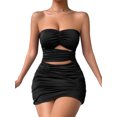 thumbnail image 4 of Txlixc Vestido sin tirantes para mujer, color sólido, con hombros descubiertos, corte bajo, fruncido, ahuecado, mini vestido ajustado para fiesta Txlixc Moda, 4 of 9