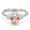 thumbnail image 3 of Gem Stone King 10K Two Tone Gold Peach Nano Morganite and White Zirconia Engagement Ring for Women | 2.50 Cttw | Oval 9X7MM | Gemstone October Birthstone | Size 5, 3 of 6