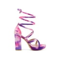 thumbnail image 3 of BLISSFUL STEP Women's Tie Dye High Heel Sandal Platform Block Heel Prom Sandals Purple 10, 3 of 7