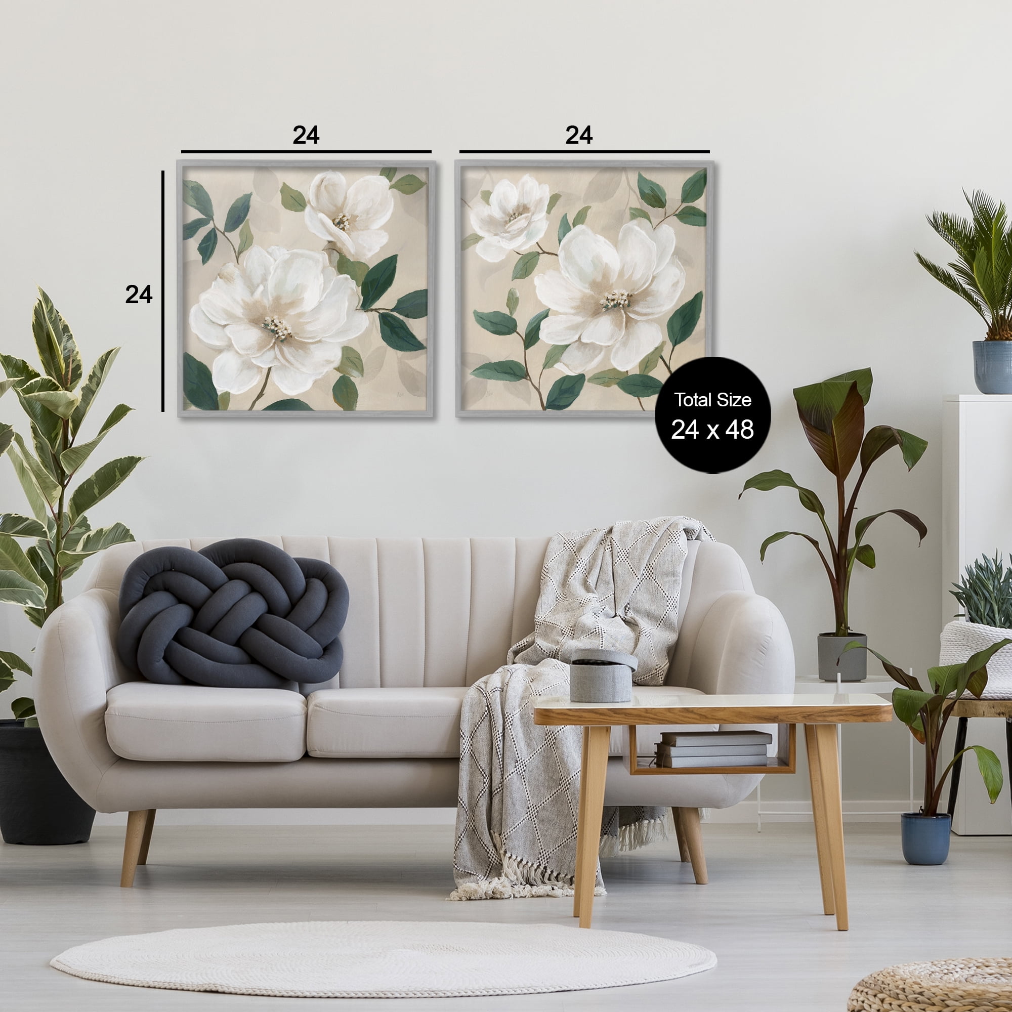 Stupell Industries Serene White Blossoms & Foliage 2 Piece Gray Framed Giclee Art Set, design by Nan