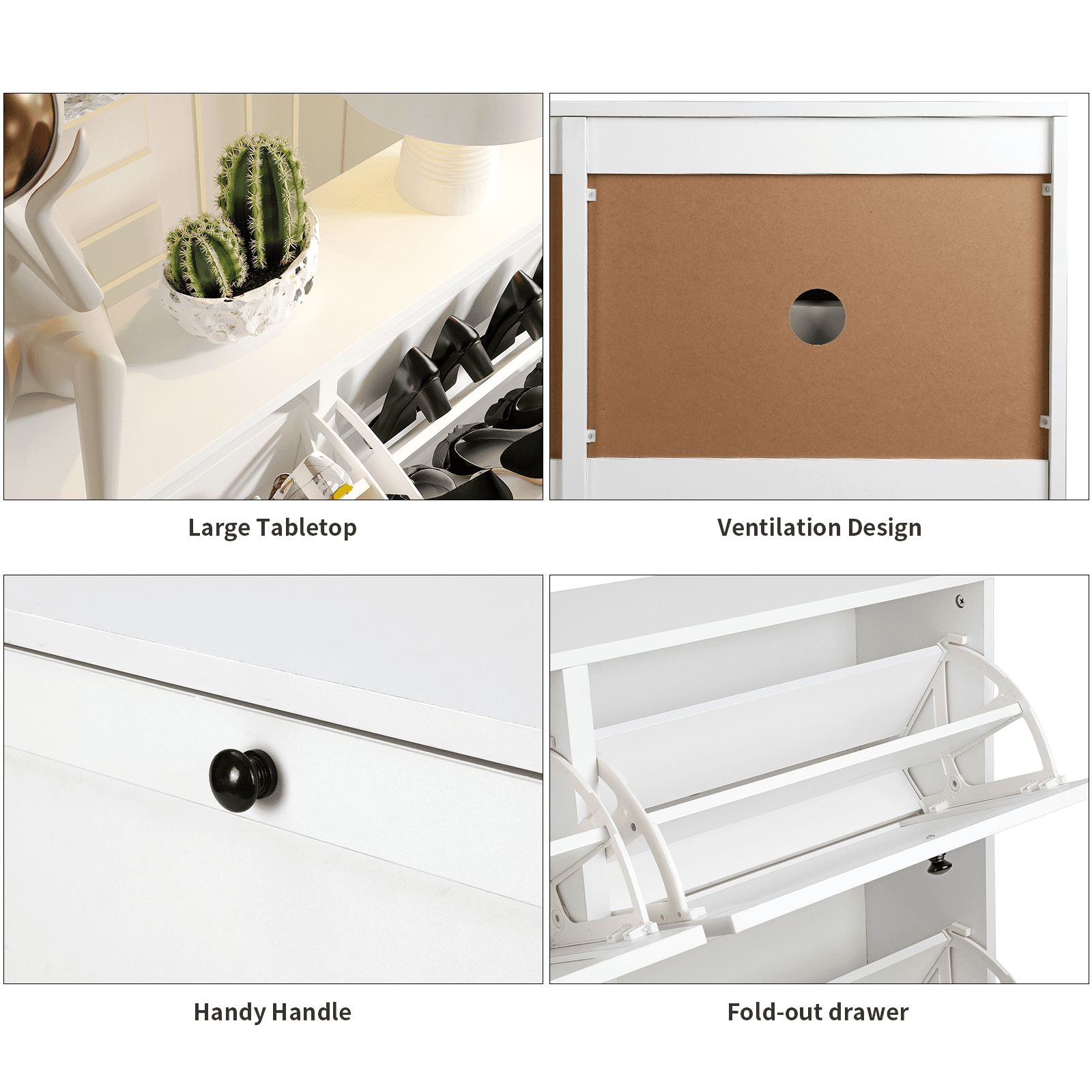 RichYa White Shoe Cabinet with 4 Flip Drawers ,Shoe Storage Cabinet for Entryway,Living Room,Bedroom