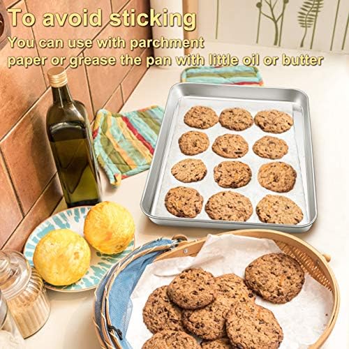 16 Inch Baking Cookie Sheet, Oven Pan Tray Stainless Steel Sheet Pan for Kitchen, Oven Bakeware for Multi Uses, Shiny Look & Dishwasher Safe, Healthy & Heavy Duty, 3Pcs