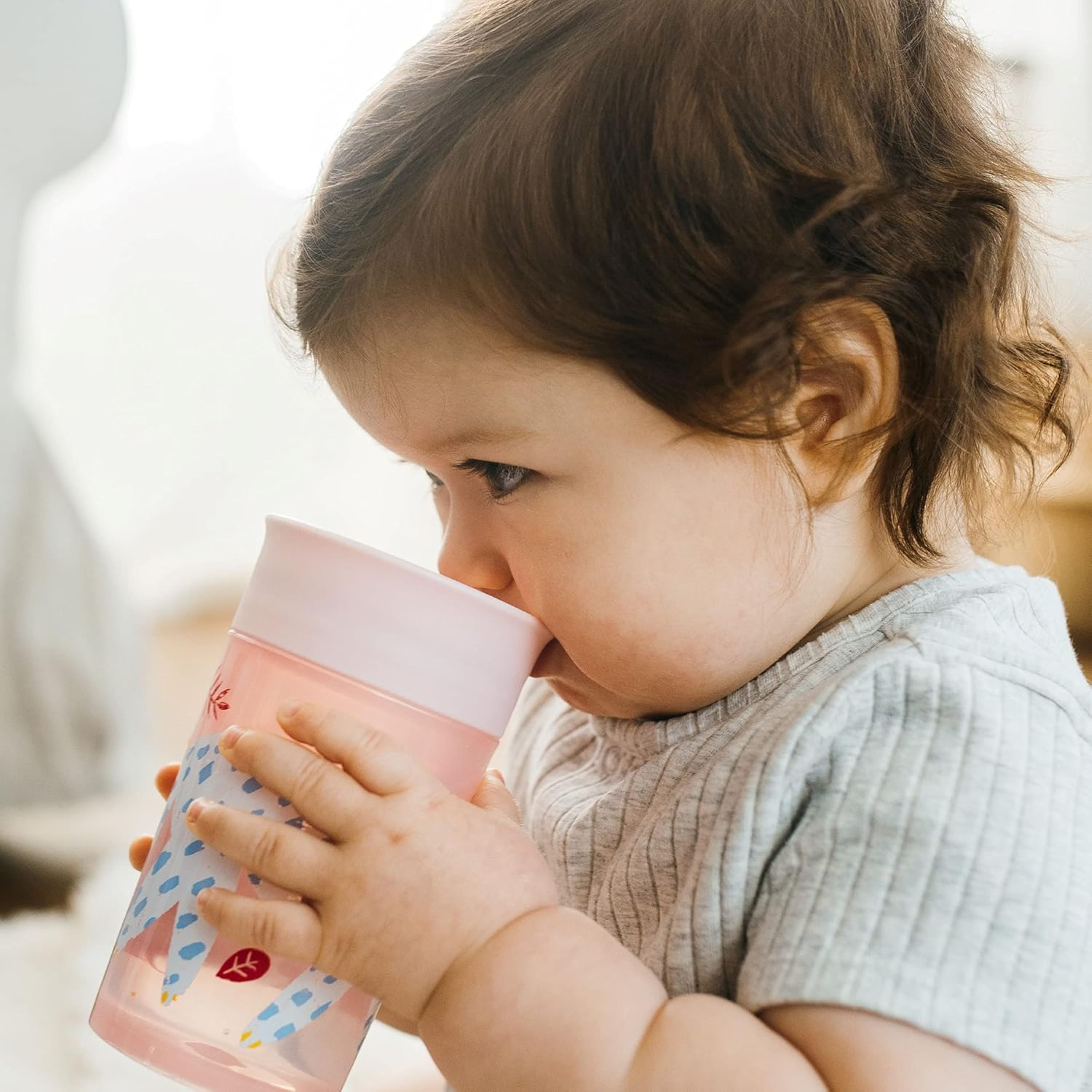 Dr. Brown’s Milestones Cheers 360 Cup Spoutless Transition Cup, Travel Friendly & Leak-Free Sippy Cup, Pink Leopard – Red Lemur, 10 oz/300 mL, 9m+