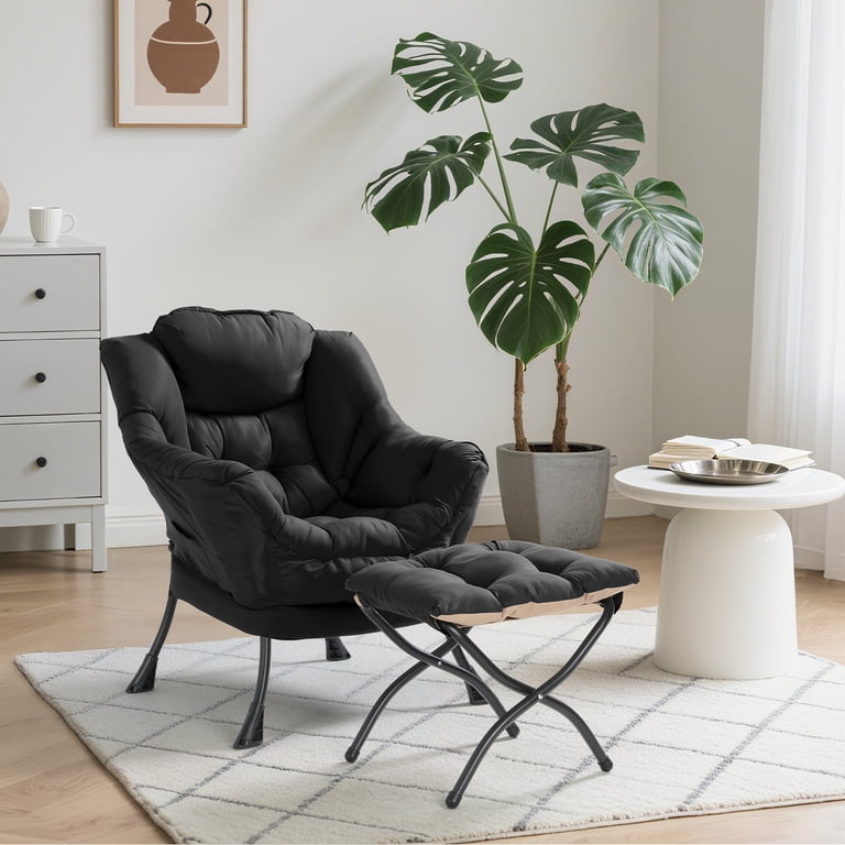 Arlopu Lazy Chair with Foldable Ottoman, Black photo 6