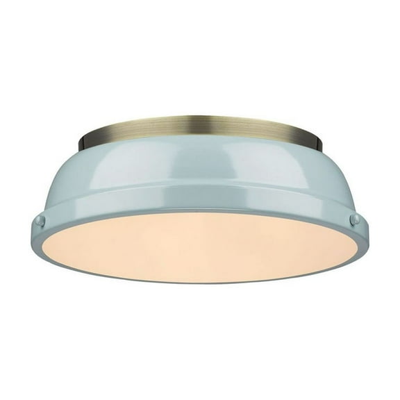 2 Light Flush Mount in Classic Style 4.25 inches High By 14 inches Wide-Aged Brass Finish-Sea Foam Shade Color Bailey Street Home 170-Bel-4159392
