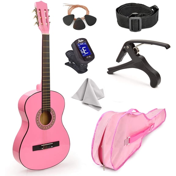 Master Play 30" Classical Guitar Kit for Kids Beginners, Acoustic Linden Wood Guitar with Case & Accessories Starter Guitar Kit (Pink)