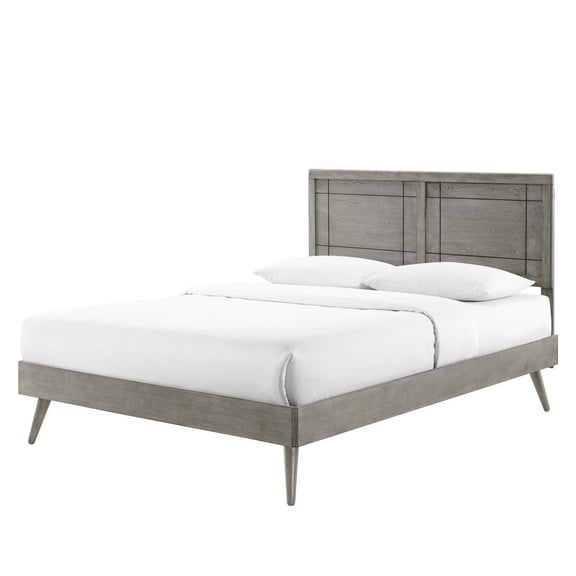 Platform Bed Frame, Twin Size, Wood, Grey Gray, Modern Contemporary Urban Design, Bedroom Master Guest Suite