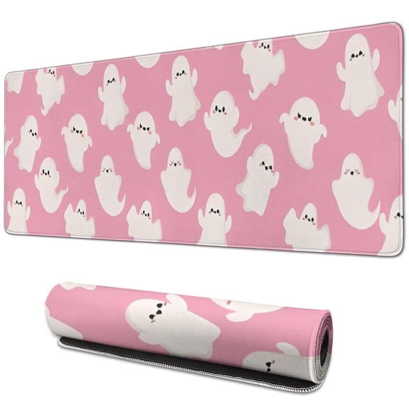 Long Mouse Pads for Desk,Halloween Pink Ghosts Pattern Desk Mats on Top Of Desks, Desk Mouse Pad Extra Large with 3mm Non-Slip Base and Stitched Edge for Gaming,Office,Work,Home 31.5x11.8in