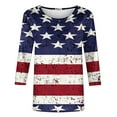 thumbnail image 4 of LYEAA American Pride 3/4 Sleeve Tops for Women July 4th Patriotic Print Round Neck Cotton T-Shirt Casual Summer Vacation Outfit Blue S, 4 of 5