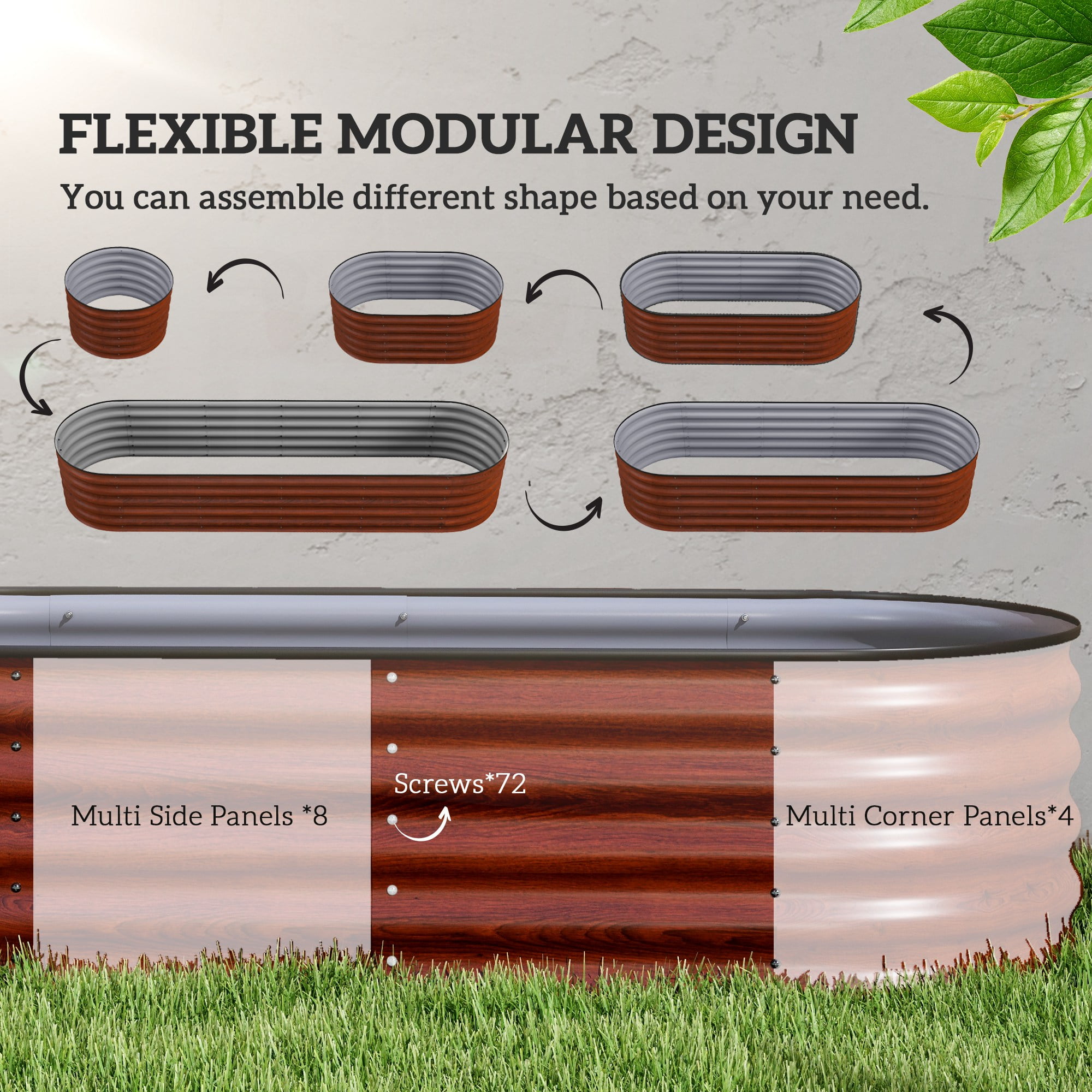 8x2x1.4 Ft Galvanized Raised Garden Bed Kit Brown Outdoor Metal Planter Box with Safety Edging Open Bottom Modular Design for Flowers Herbs Vegetables