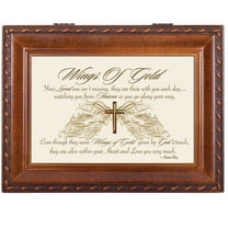 Cottage Garden Wings of Gold Within Heart Woodgrain Rope Trim Music Box Plays Amazing Grace