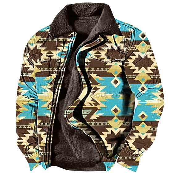 BiZtdJrK Men's Cowboy Sweatshirt Fleece Lined Zip Up Long Sleeve Jackets Retro Ethnic Print Fashion Warm Coats with Pockets Lightning Sales Of Today Prime U-Sky Blue L