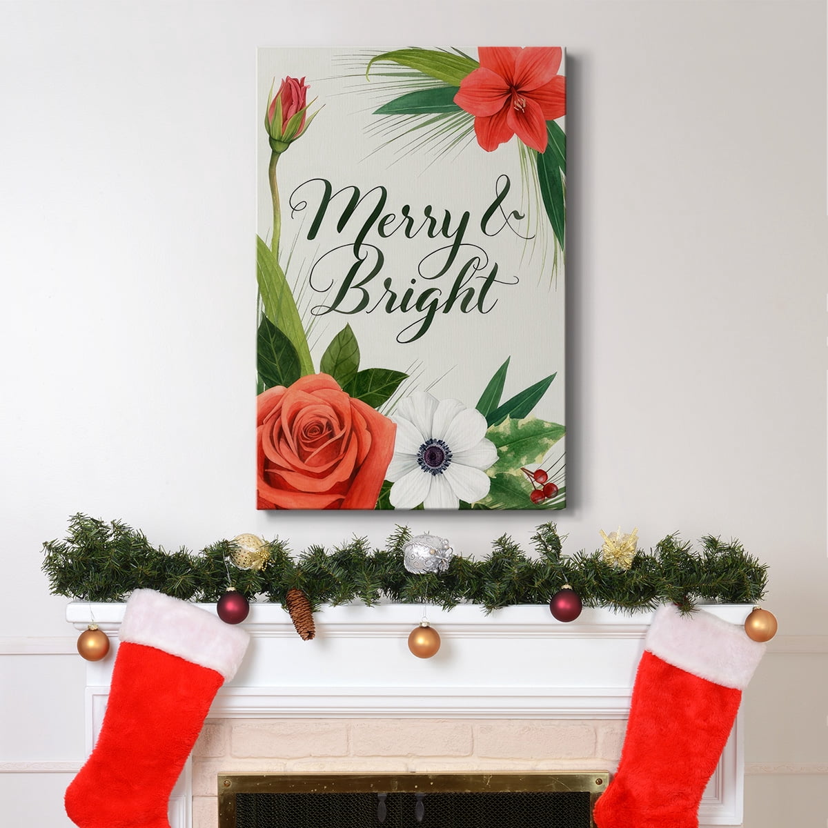 Christmas Flora Wreath Collection B- Gallery Wrapped Canvas