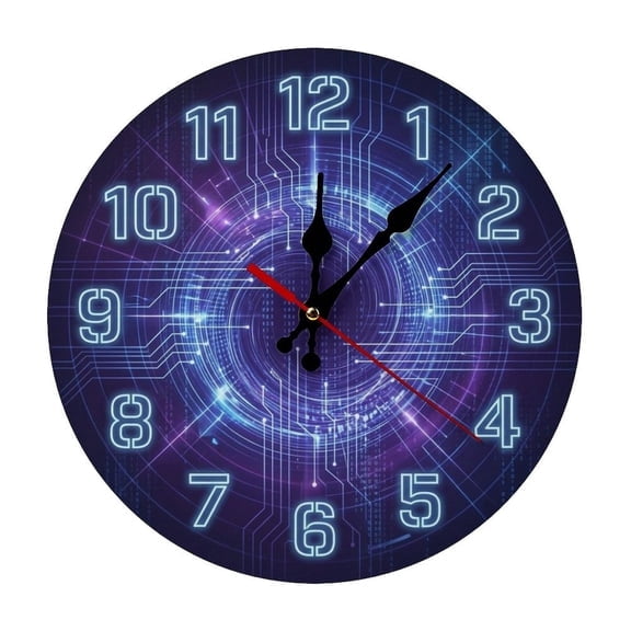2D Flat Wall Clock Art Print, Silent Non Ticking Battery Operated,Cyber Tech Circuit Board Wall Clock Wall Clock 2D Print Decorative for Bathroom Kitchen Bedroom 10 Inch & 10in, Ships Next DayNo