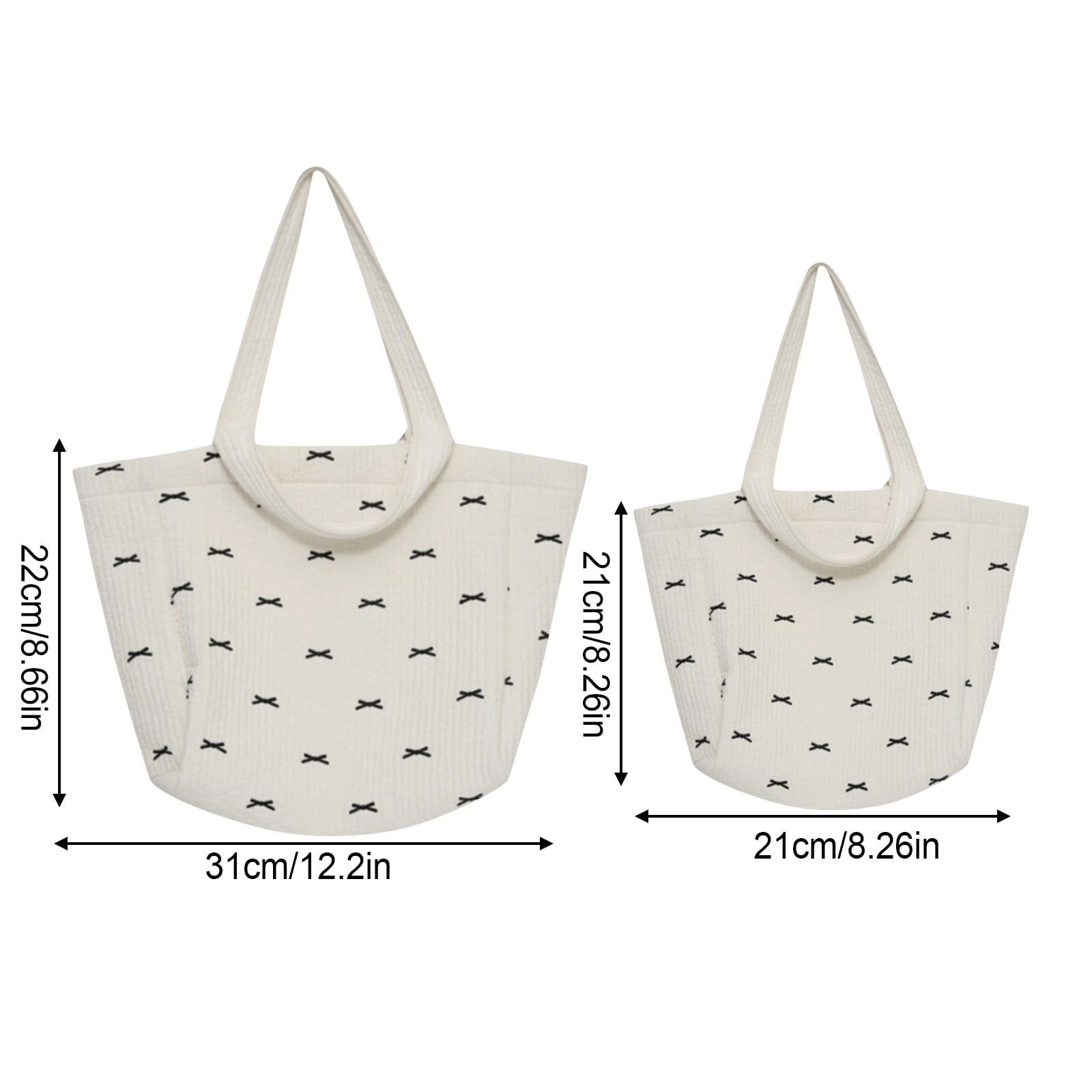 Embroidered Bow Canvas Diaper Tote for Moms, Large Stroller Storage Bag, Multi-purpose Mommy Handbag，White