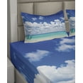 thumbnail image 2 of Ambesonne Tropical Fitted & Top Sheet Set with Shams, Hawaiian Exotic Sky, Turquoise White, 2 of 4