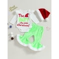 thumbnail image 3 of Hirigin My First Christmas Baby Girl Outfit Newborn The Baby Who Stole Christmas Romper Green Flared Pants Xmas Hat 3pcs Set, 3 of 9