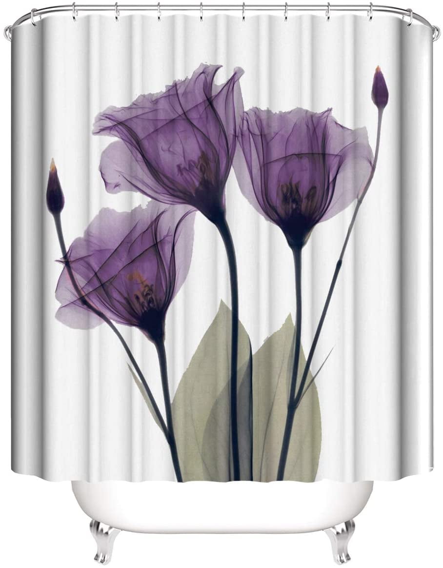 Purple Flower Shower Curtain Set with Hooks Floral Shower Curtains