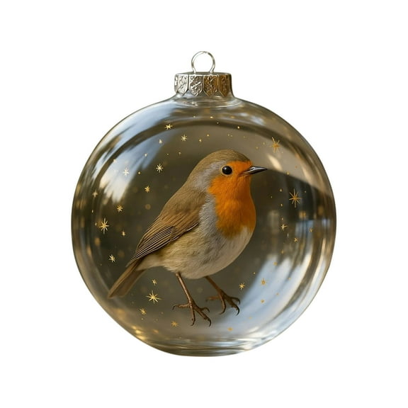 Christmas Tree Decorative Pendant, Robin Bird Snow Globe with Hand-Sculpted Figurines, Resin Base Glass Dome for Holiday Shelves Desks and Festive Displays Including Waterproof Seals