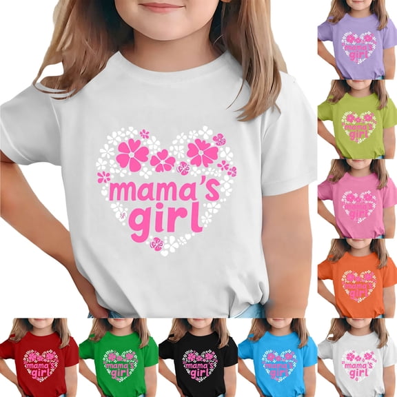 Guluxicc Girls T Shirt Short Sleeve Tops Mother's Day Tops Love Floral Printed Graphic Tees for Kids 3-15 Years