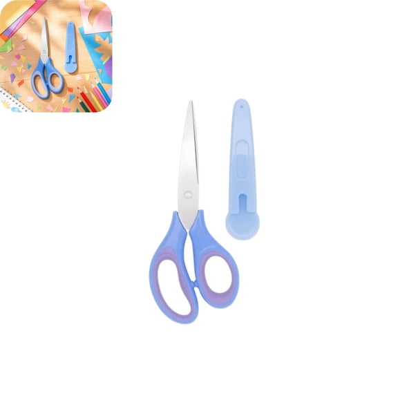 6 Inch Safety Scissors, Rubber Soft Grip Student Craft Scissors with Blade Cover, Paper Cutting Shears for School Art DIY Projects as show