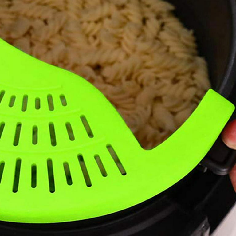 Performore Snap and Strain, Clip on Silicone Colander, Hands-Free Heat Resistant Food Strainer for Pasta Vegetables Noodles Ground Beef, Universal