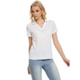 thumbnail image 3 of Xidunhg Women's Short Sleeve Solid Lapel V Neck Soft Pullover Tops Lightweight Knit Polo Shirt White M, 3 of 8
