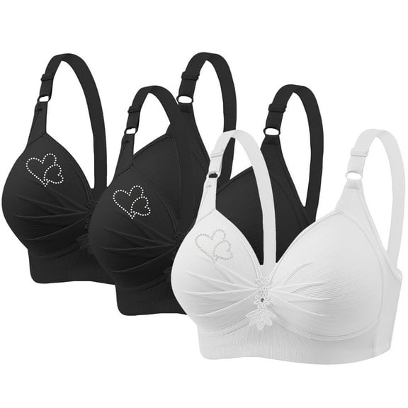 Diufon 3pc Bras for Women Heart Printed Full Coverage Breathable Bras No Underwire Adjustment Strap Bras