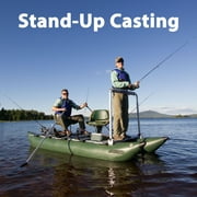Sea Eagle 375fc FoldCat 1-2-Persons Inflatable Fishing Pontoon Boat, Lightweight & Portable, w/2 Green Swivel Seats, Pedestal, Oar Set, Scotty Rod Holders, Boat Bag, Pump- Pro Angler Guide Package