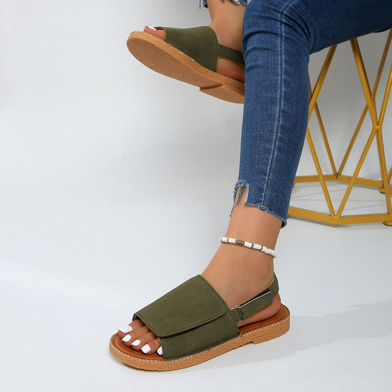 Womens Low Heels Wide Width Sandals Open Toe Ankle Strap Slippers