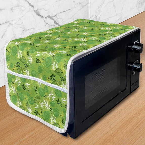 Forest Microwave Oven Cover, Jungle Scene of Tropical Monstera Leaves, Water Resistant Organizer with Pockets for Kitchen, 36" x 12", Lime Green Evergreen, by Ambesonne