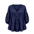 thumbnail image 6 of Tops for Women 3/4 Sleeve V Neck Tiered Ruffle Peplum Puff Sleeve Loose Casual Top, 6 of 6