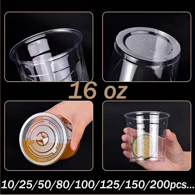 16 Oz. Clear PET Plastic Cups Clear Crystal Drink Cups with/without Lids -  Walmart.com