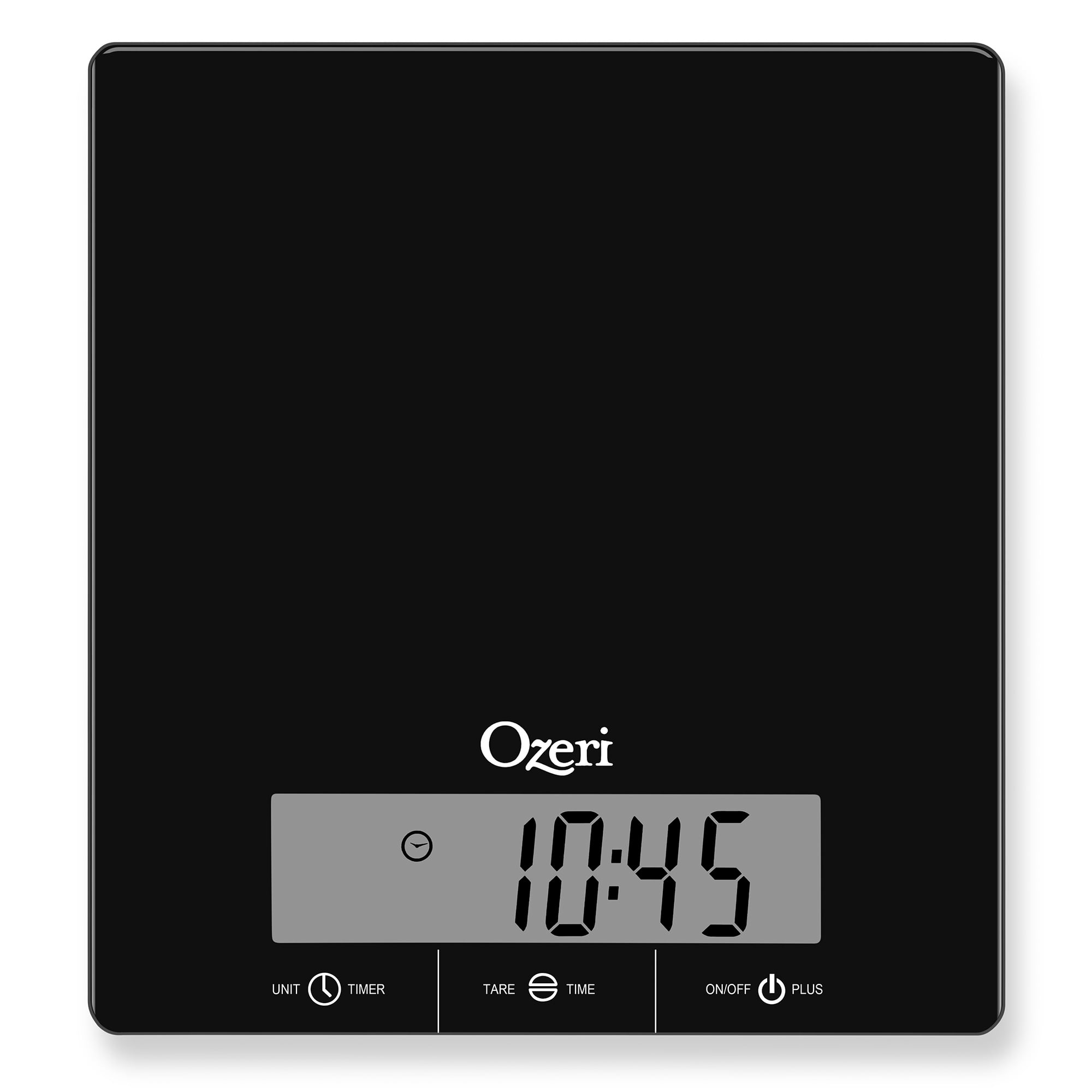 Ozeri Touch III 22 lbs (10 kg) Kitchen Scale in Tempered Glass, with Clock, Temperature & Humidity Gauge