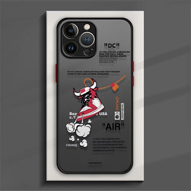 Funda de teléfono mate para iPhone 14, 13, 11, 12 Pro, XS Max, XR, X, 7, 8, 6, 6S Plus, MINI silicona Edge Hard PC Cover Street Sneakers Labels Fivean unisex