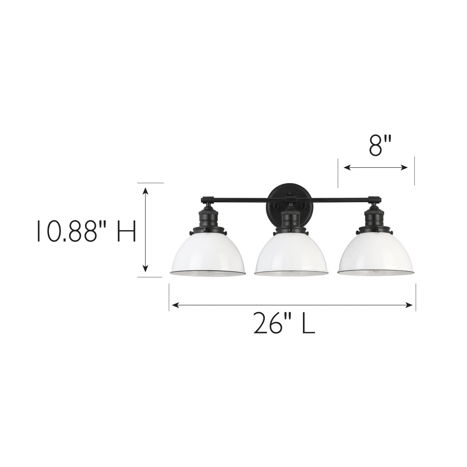 Savannah 3-Light Vanity Light, Matte Black Finish, White Metal Shades, Dimmable, Bathroom Wall Fixture – Design House, WM158830