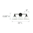 thumbnail image 2 of Savannah 3-Light Vanity Light, Matte Black Finish, White Metal Shades, Dimmable, Bathroom Wall Fixture – Design House, WM158830, 2 of 12