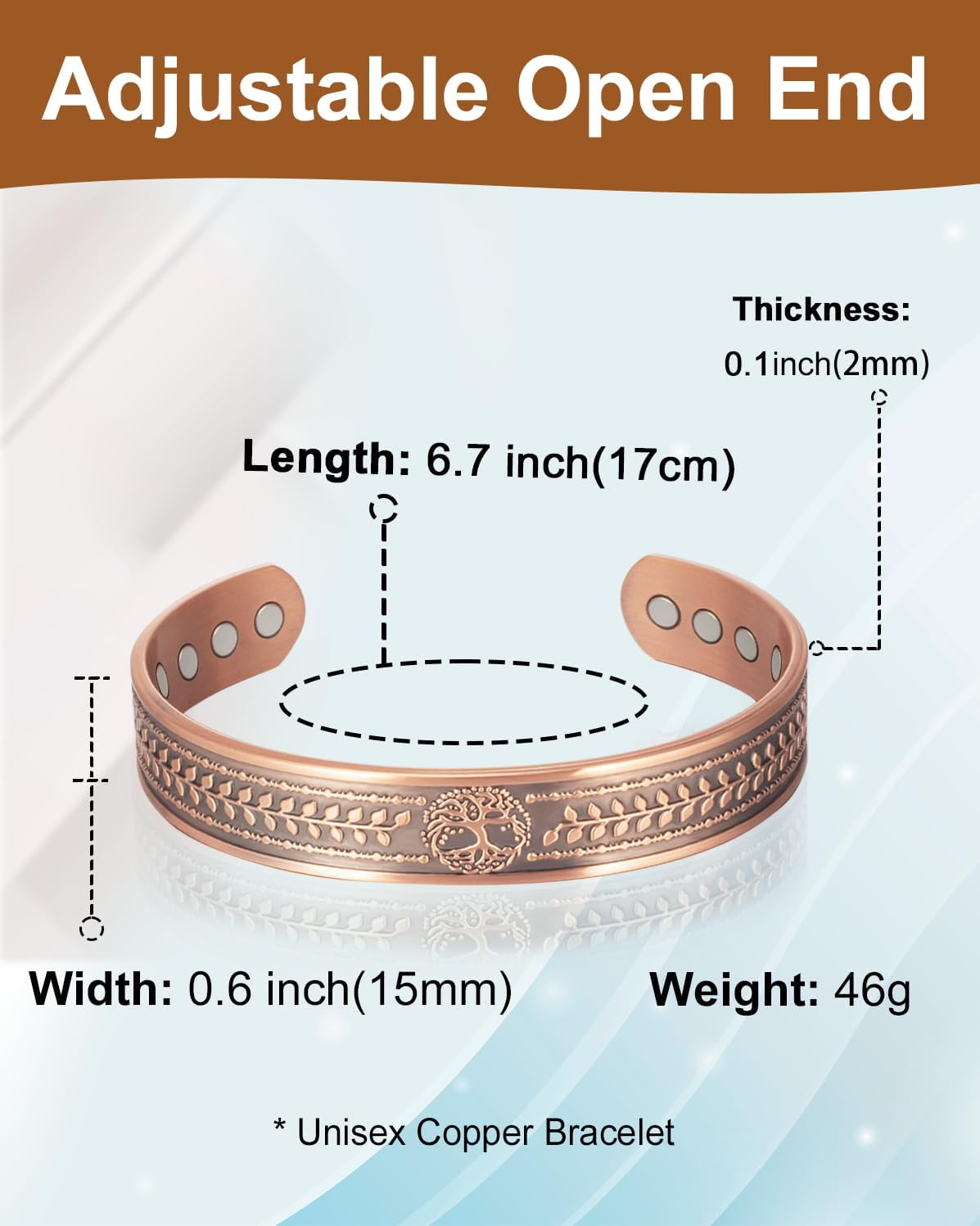 Wollet Copper Magnetic Bracelet for Men, 99.9% Copper Jewelry Set. Life of Tree Bangles