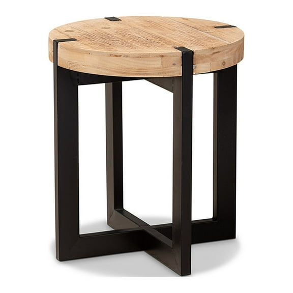 Horace Rustic and Industrial Natural Brown Finished Wood and Black Finished Metal End Table