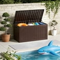 thumbnail image 6 of WLLJOY 100 Gallon Outdoor Storage Resin Deck Box, Lockable Patio Outdoor Storage Box for Furniture, Garden Tools and Tools Storage, Waterproof, Brown, 6 of 8