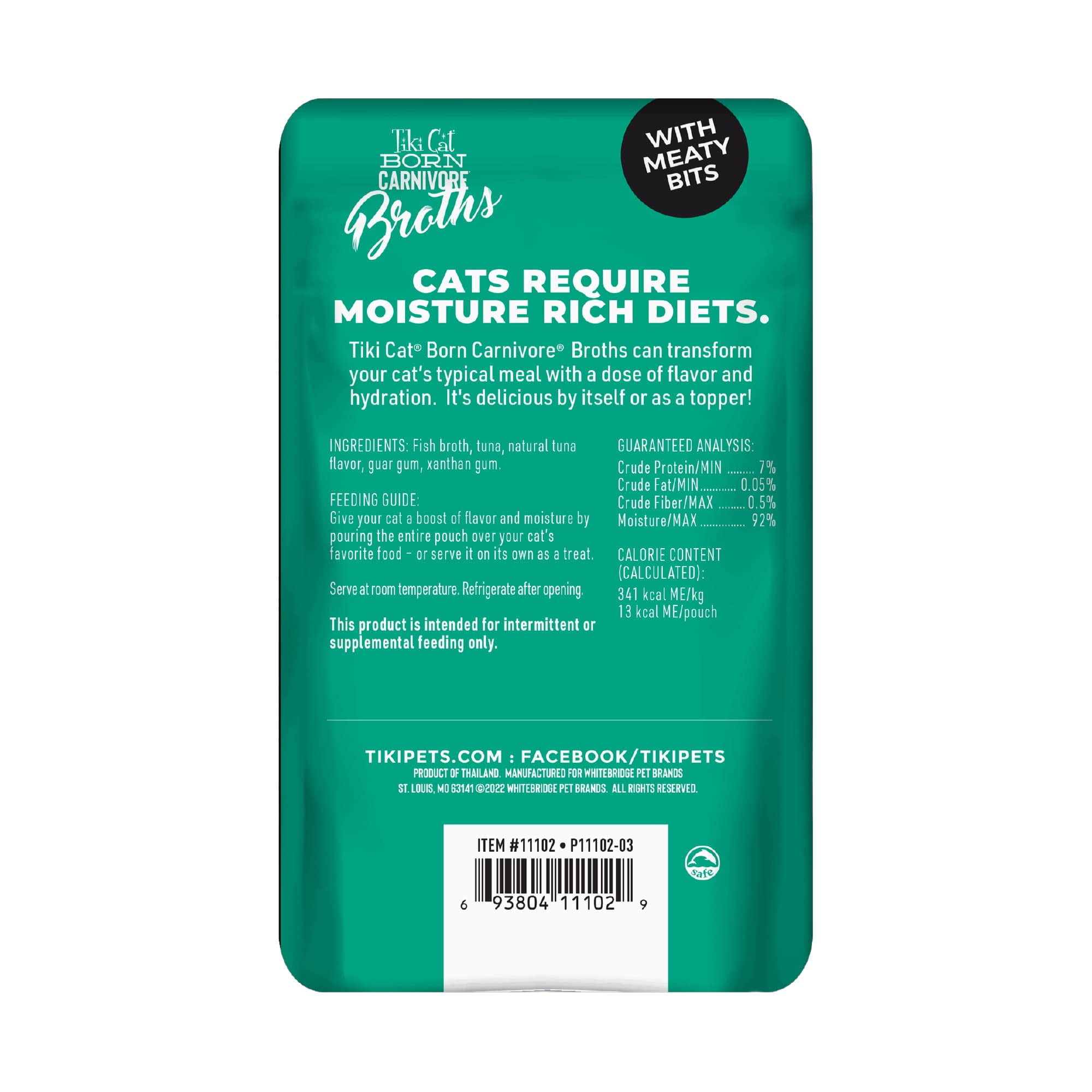 Tiki Cat Savory Broth, Grain Free Lickable Wet Food Treat Flavor Booster with Tuna, 12 Pack