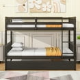 thumbnail image 2 of Twin Over Twin Rubber Wood Bunk Bed with Trundle, Convertible into Twin Size Beds, Twin Size Bunk Bed with Ladder and Safety Guardrails,Espresso, 2 of 9