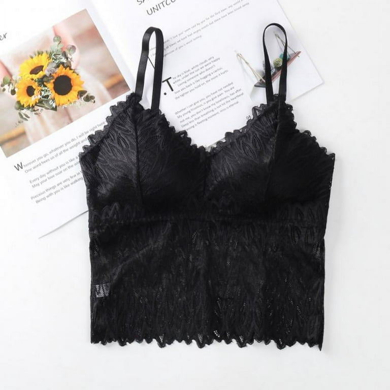 Lady Lace Lingerie Bra Bralette Vest Crop Tops Underwear Cami Tank  Sleepwear - Black