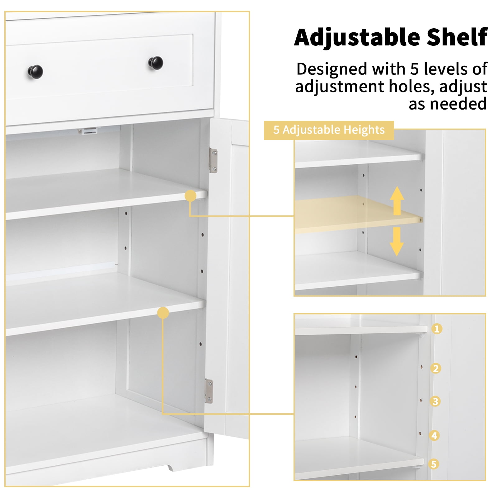 Ktaxon Wooden Bathroom Floor Cabinet with 5 Drawers & 1 Cupboard, for Living Room Entryway, White