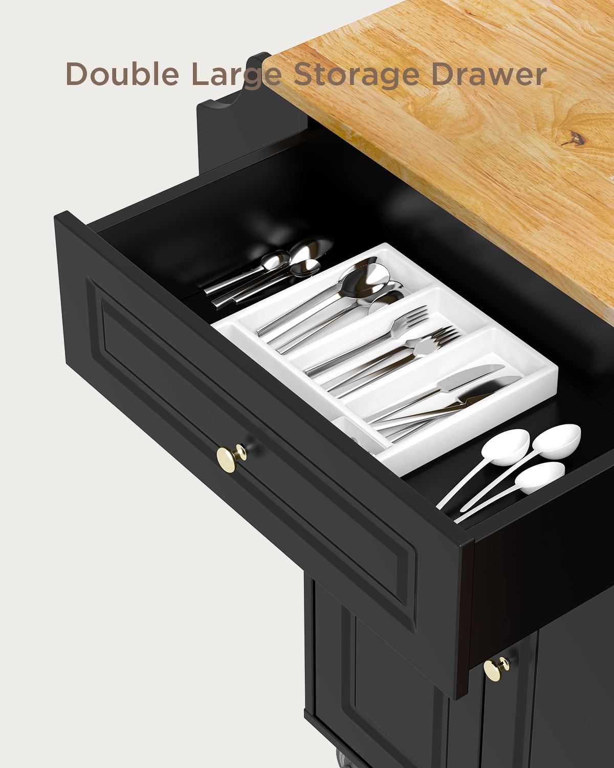 Aiho 45.5'' Kitchen Island Cart with Storage , Rolling Kitchen Island with Folding Drop Leaf Breakfast Bar for Dining Room, Black