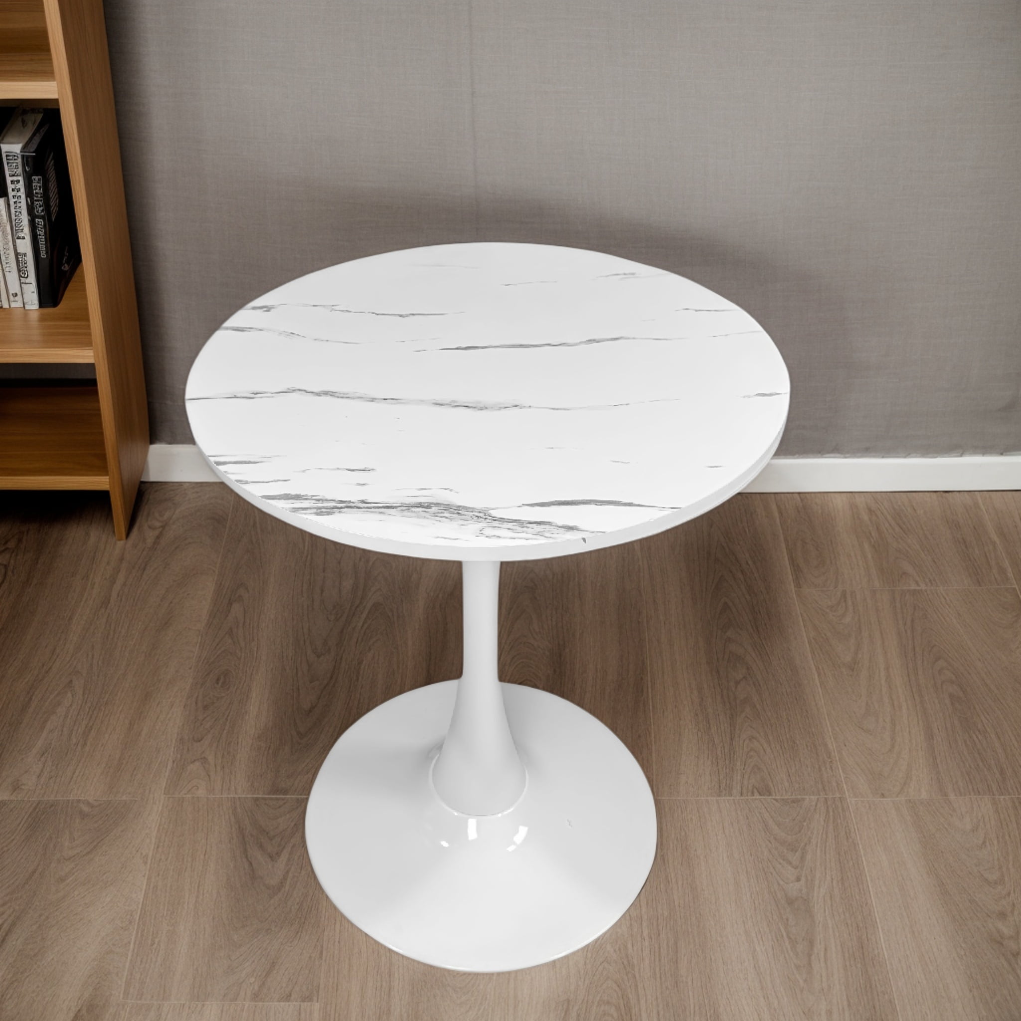 Modern Dining Table,24 Inch Round Table,MDF Top and Steel Base Tulip Round Kitchen Table,Coffee Table for Living Room,White Marble