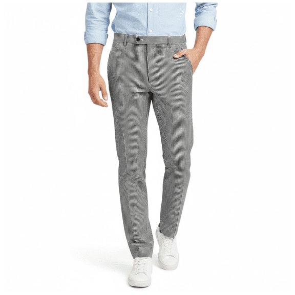 HBDesign Men's Seersucker Dress Pants Lightweight Breathable Striped Slim Fit Trousers for Business Casual Summer Wedding Multiple Colors