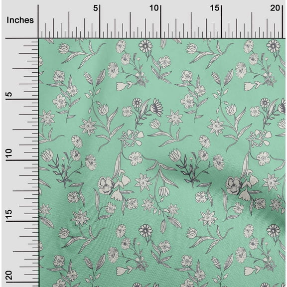 oneOone Cotton Poplin Twill Light Mint Green Fabric Leaves & Floral Artistic Sewing Craft Projects Fabric Prints By Yard 56 Inch Wide